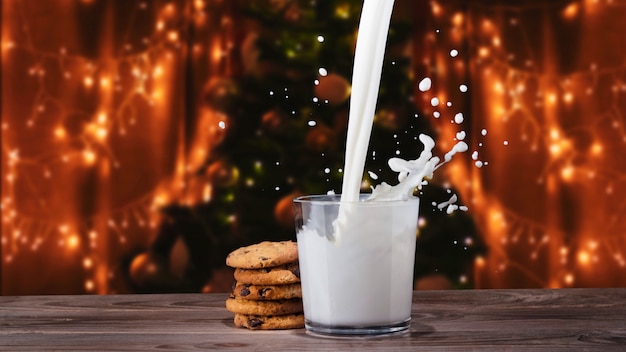 Foto vaso de leche con galletas