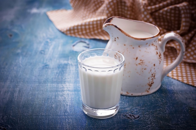 Vaso de leche y jarra.