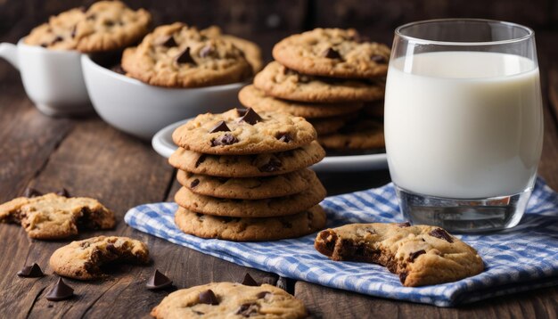 Un vaso de leche y un plato de galletas.