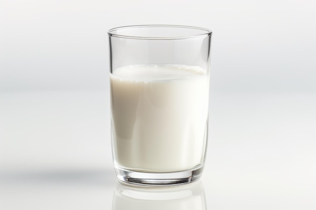 un vaso de leche sobre un fondo blanco