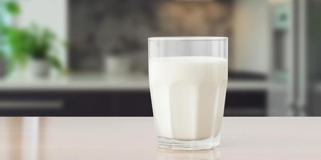 Un vaso de leche sobre una mesa