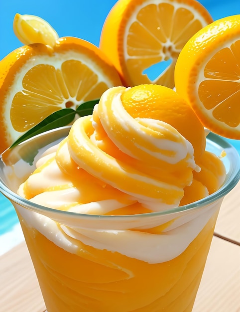 Un vaso de limonada casera y salpicaduras de naranja