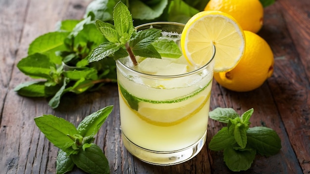 Un vaso de limonada de menta hecha en casa