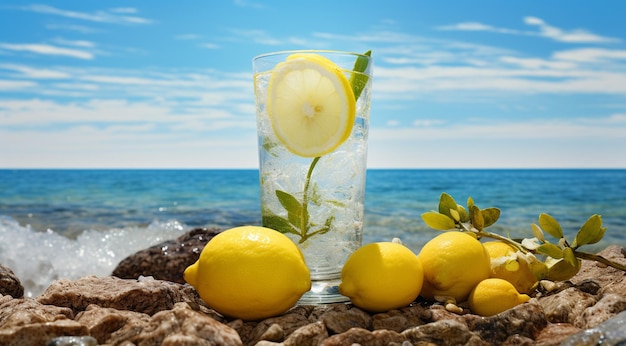 un vaso de limonada en la playa