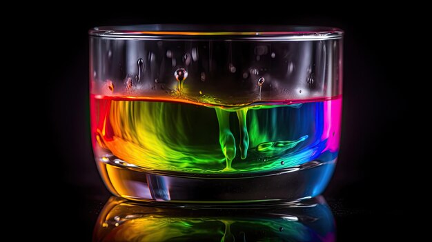 Un vaso de líquido con los colores del arco iris