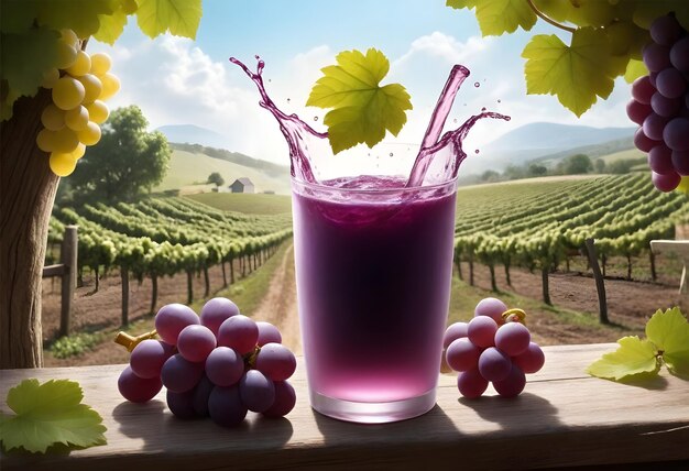 Foto un vaso de líquido púrpura está al lado de las uvas y las uvas