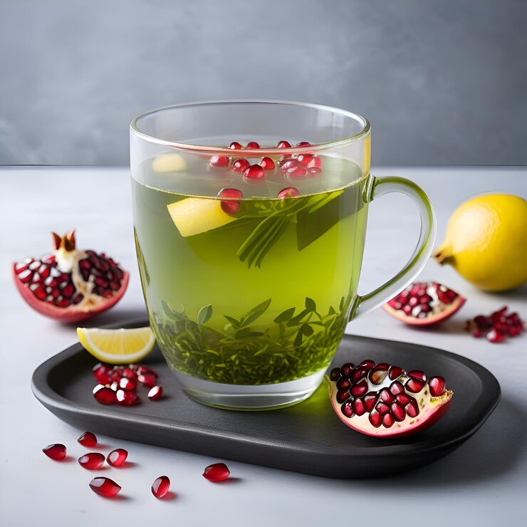 un vaso de líquido rojo con una rebanada de limón y naranja