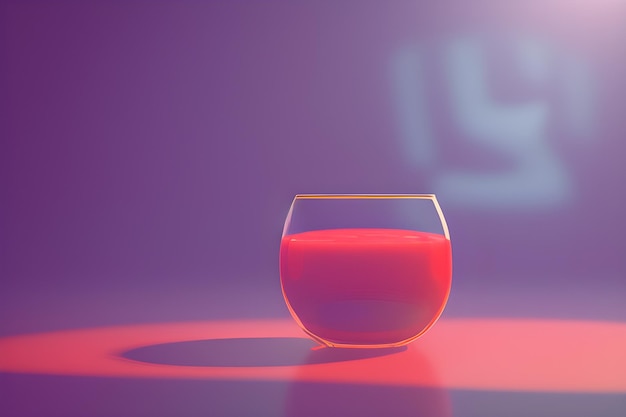 Un vaso de líquido rosa se asienta sobre un fondo morado.