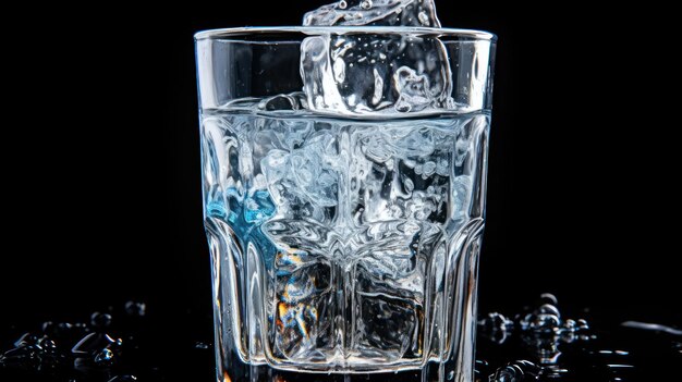 Foto vaso lleno de agua fría y un cubo de hielo papel tapiz uhd