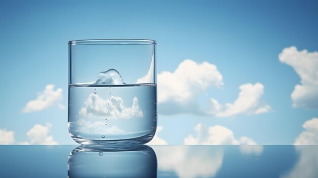 Un vaso lleno de agua y una nube flotando