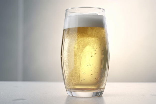 Foto vaso lleno de una deliciosa y refrescante cerveza sobre una superficie lisa ia generativa