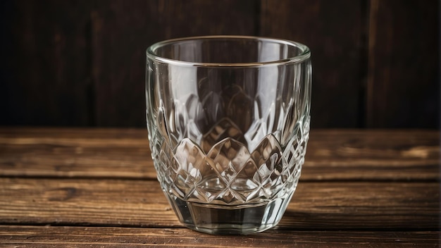 Foto un vaso medio lleno de agua en una superficie de madera