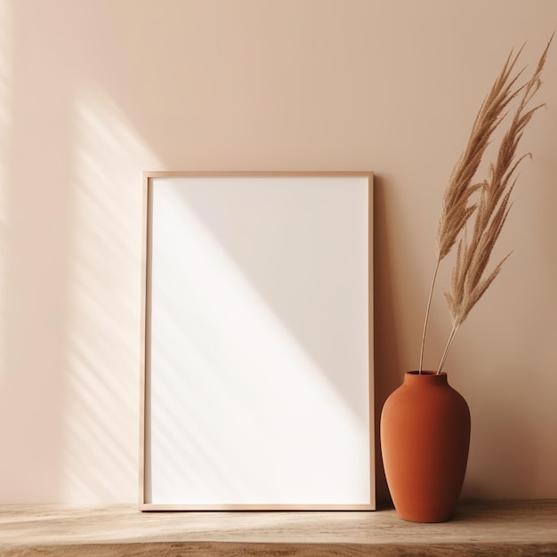 Vaso minimalista e moldura em branco com sombras Quadro Ratio 2x3