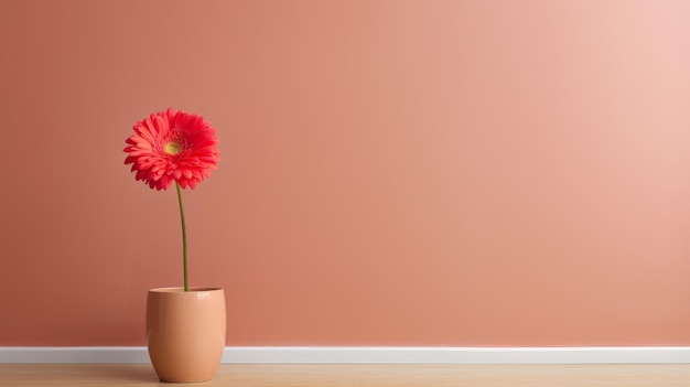 Vaso minimalista con flor roja en la pared rosa Uhd Imagen