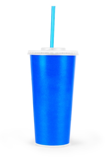 Vaso de papel desechable azul aislado en blanco