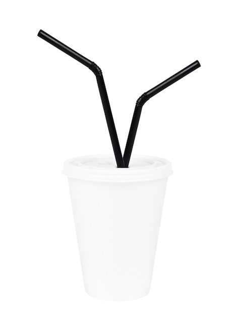 Vaso de papel y pajita negra