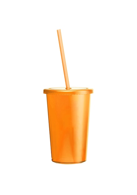 Foto vaso de plástico naranja con túbulo