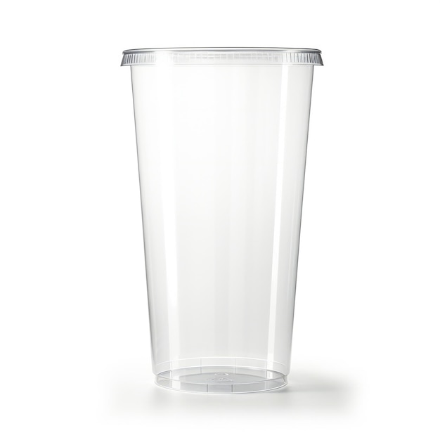 Vaso de plástico sobre un fondo blanco.