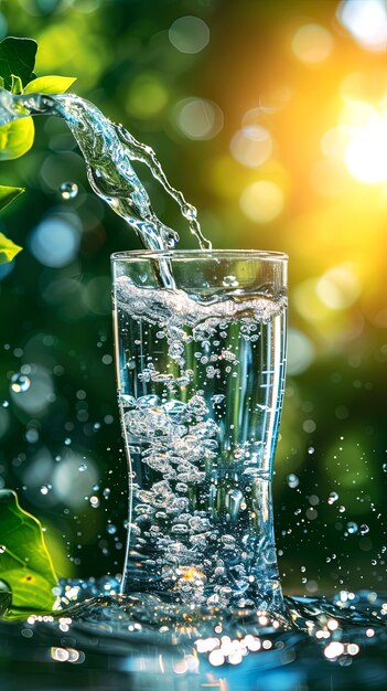 Un vaso prístino lleno de agua clara que promete refresco e hidratación