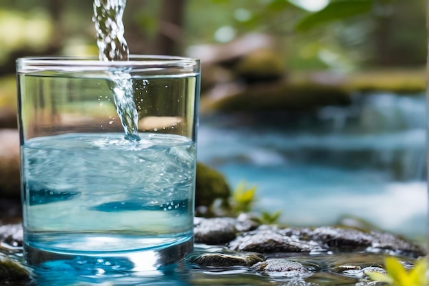 un vaso que tiene agua en él y está siendo vertido en un vaso