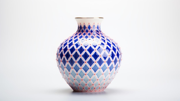 Vaso redondo con diamantes de colores y porcelana blanca azul