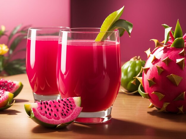 Un vaso de refrescante jugo de fruta de dragón