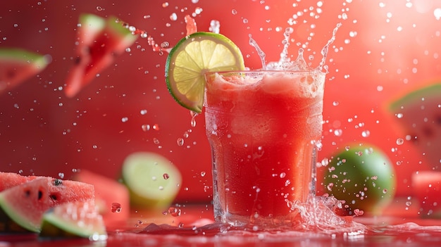 Un vaso refrescante de jugo de sandía con un poco de lima