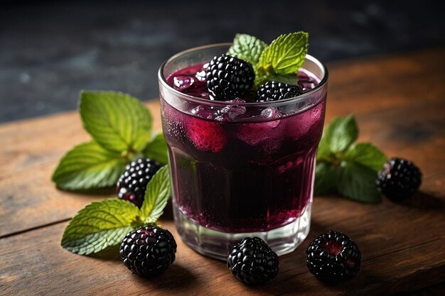 Un vaso de refrescante de menta de morango con morango fresco