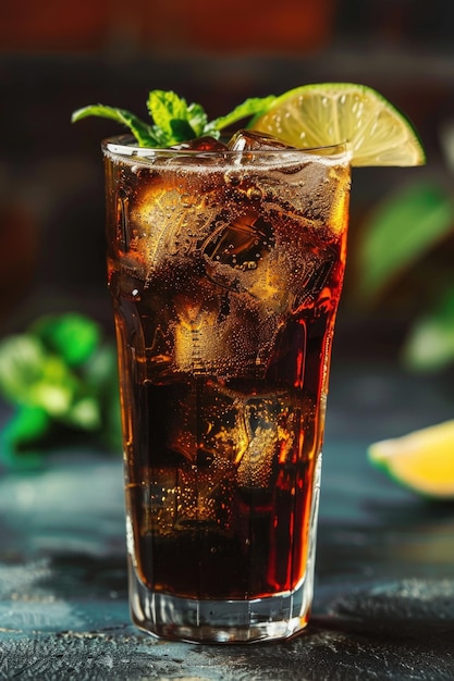 Foto un vaso de refresco con una rodaja de lima en el borde perfecto para bebidas o diseños de verano