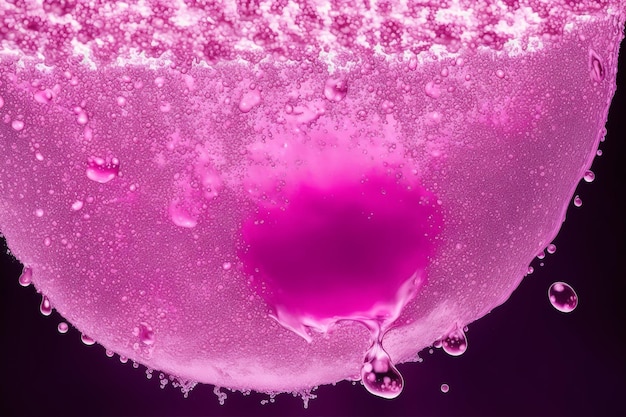 Un vaso rosa con una gota de agua encima.