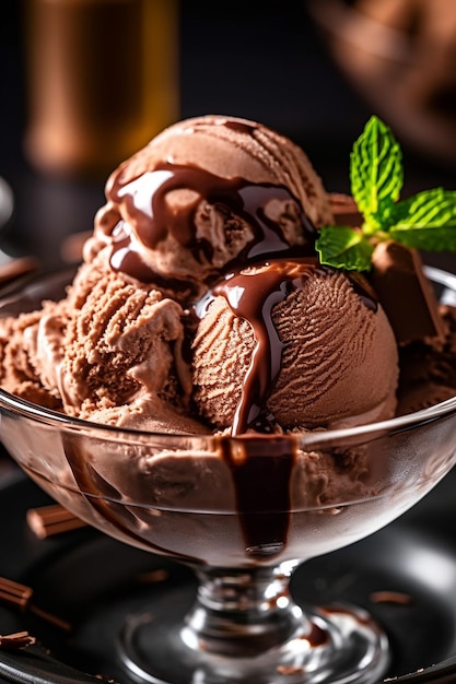 Un vaso de sabroso helado de chocolate menú especial de verano