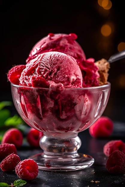 Un vaso de sabroso helado de frambuesa menú especial de verano