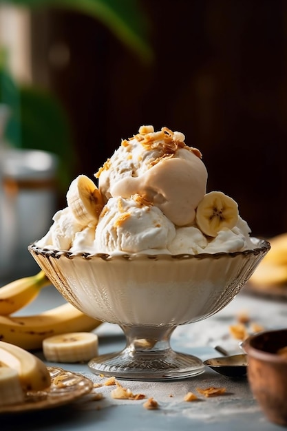 Un vaso de sabroso helado de plátano menú especial de verano