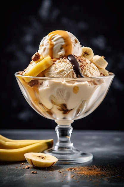 Un vaso de sabroso helado de plátano menú especial de verano