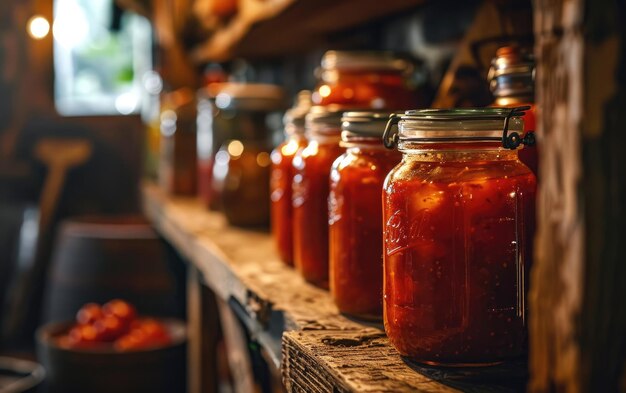 Un vaso de salsa de tomate casera