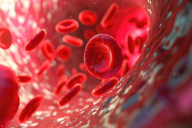 Foto vaso sanguíneo con glóbulos rojos que se mueven a través de él