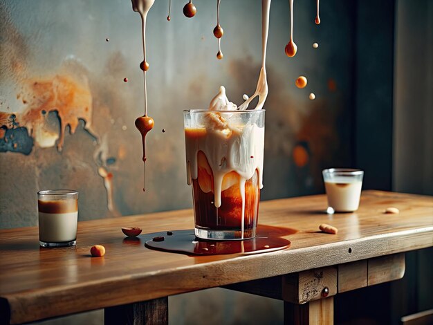 un vaso de té helado está lleno de chocolate y malvaviscos