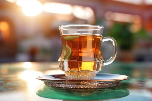 Un vaso de té de menta árabe tradicional