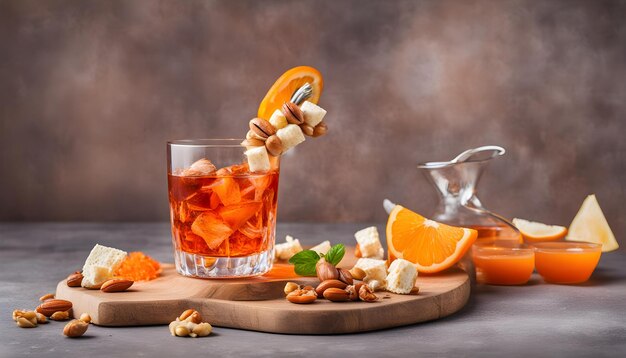 Foto un vaso de té con naranjas y una cuchara