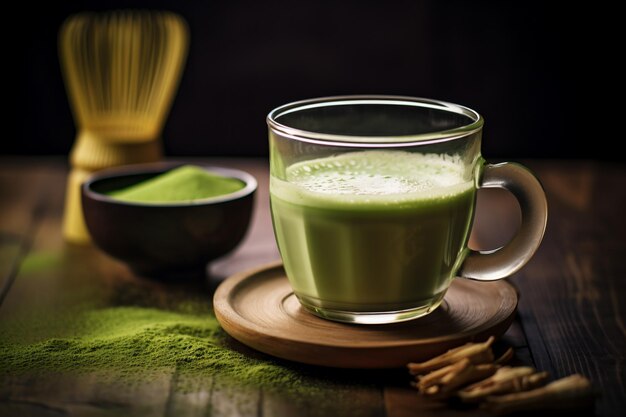 Foto un vaso de té verde con un poco de matcha