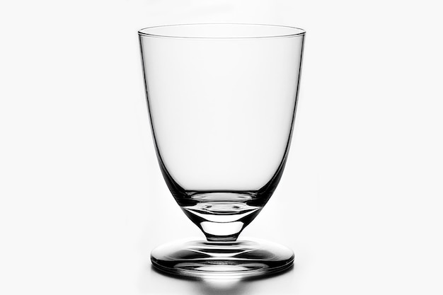 Vaso vacío para agua, jugo o leche sobre fondo blanco aislado.