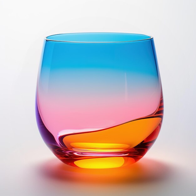 Un vaso vacío Diseño de gradientes de colores brillantes Fotografía de producto IA generativa