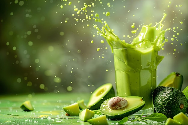 un vaso verde con una cuchara de jugo de limón y una cuchara verde