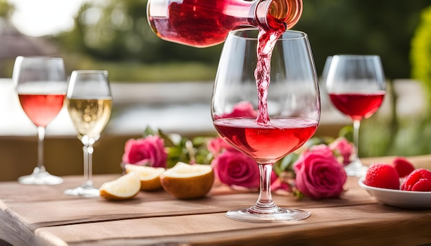 Un vaso de vino está siendo vertido en un vaso de viño