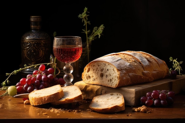 un vaso de vino y pan