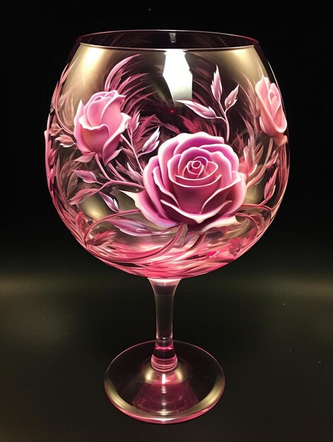 Foto un vaso de vino rosa con una rosa rosa en él