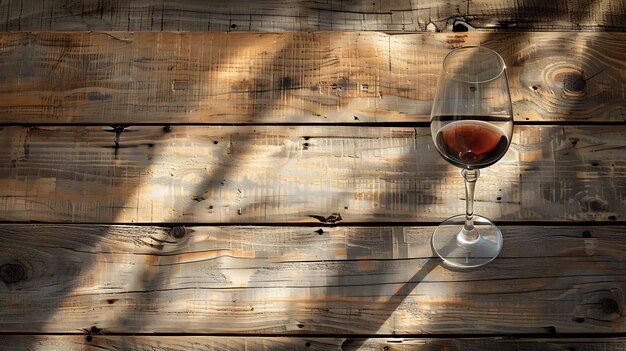 Foto un vaso de vino se sienta en una mesa de madera