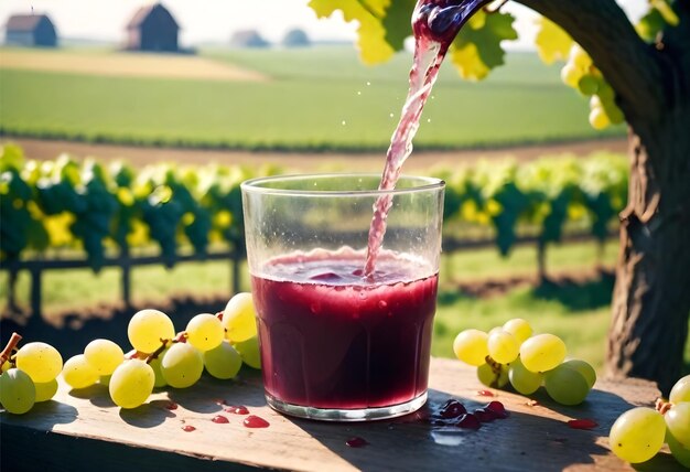 Foto un vaso de vino tinto está lleno de uvas y uvas