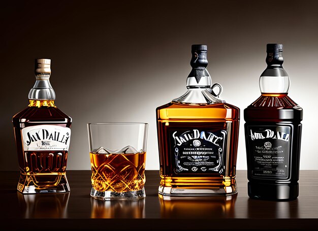 Foto un vaso de whisky y una botella de jack daniel.