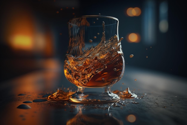 Vaso de whisky brandy Botella de whisky con hielo Vaso de whisky escocés y hielo sobre un barril de whisky rústico Cóctel antiguo Barriles clásicos de bourbon y amargos